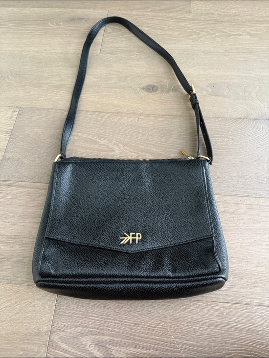 Freshly Picked Handbags - Freshly Picked Black Pebbled Leather Shoulder Bag with Gold Logo